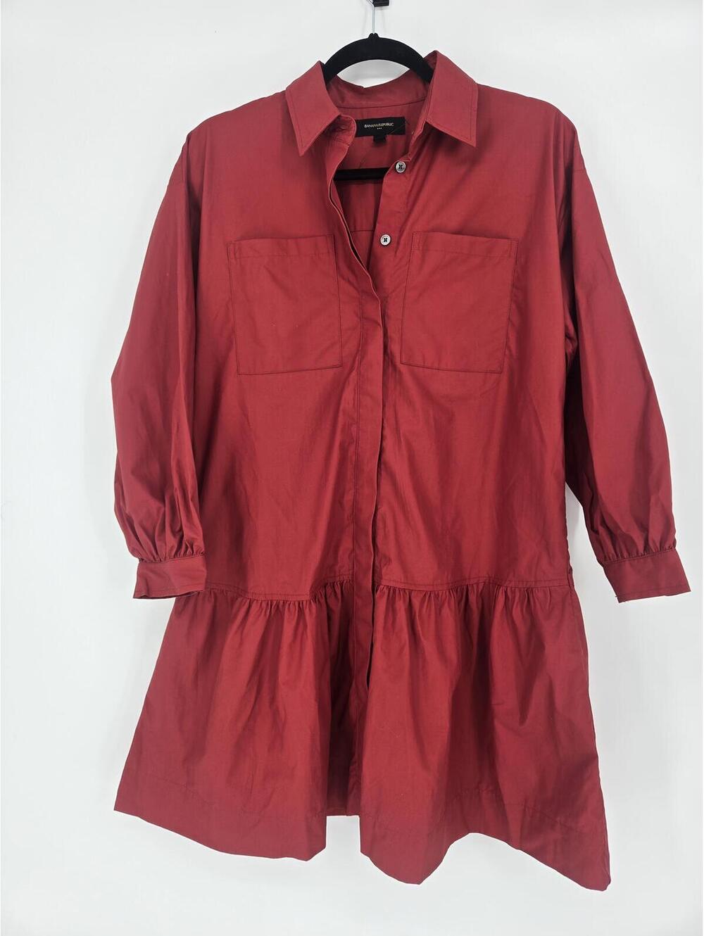 NWOT Banana Republic Puff-Sleeve Tiered Mini Dress Embers Red XS party festival